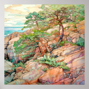 Acadia National Park Watercolor Painting Poster