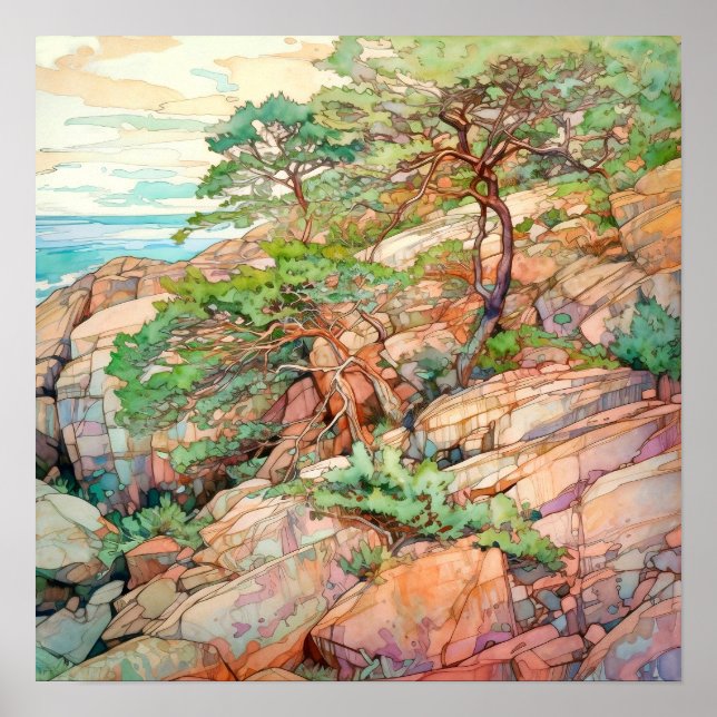 Acadia National Park Watercolor Painting  Poster (Front)