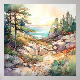 Acadia National Park Watercolor Painting  Poster