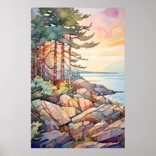 Acadia National Park Watercolor Poster
