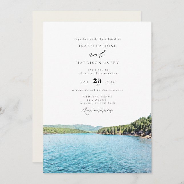 ACADIA NATIONAL PARK Watercolor Skyline Wedding Invitation (Front/Back)