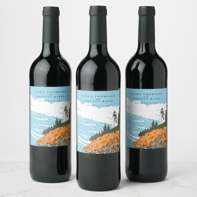 Acadia National Park Wedding Retro Wine Label (Bottles)