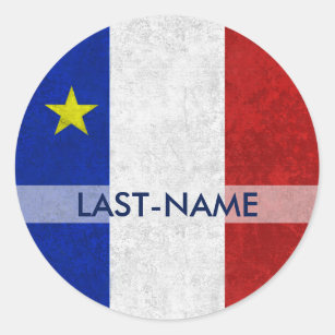 Acadian Flag Surname Distressed Grunge Personalise Classic Round Sticker