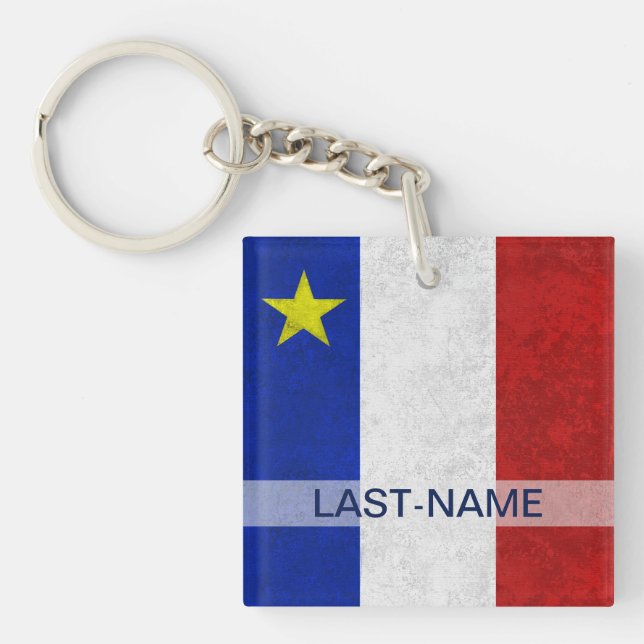 Acadian Flag Surname Distressed Grunge Personalise Key Ring (Front)