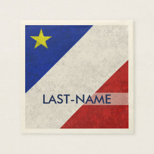 Acadian Flag Surname Distressed Grunge Personalise Napkin