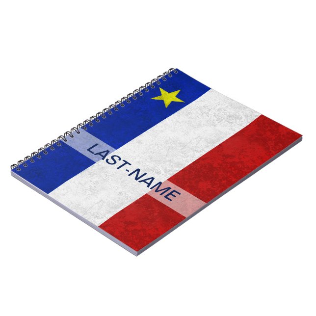 Acadian Flag Surname Distressed Grunge Personalise Notebook (Left Side)