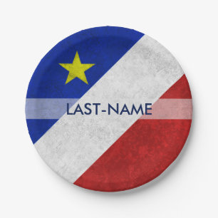 Acadian Flag Surname Distressed Grunge Personalise Paper Plate