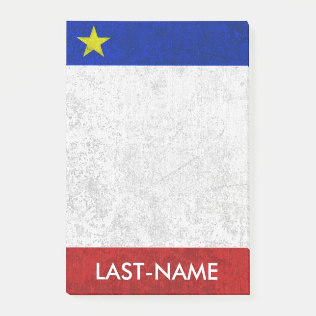 Acadian Flag Surname Distressed Grunge Personalise Post-it Notes (Front)