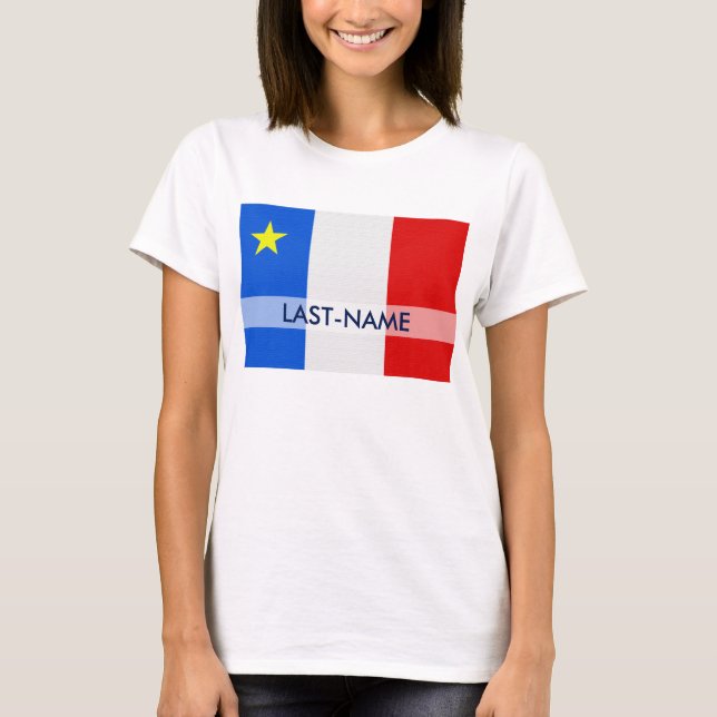 Acadian Flag Surname Distressed Grunge Personalise T-Shirt (Front)