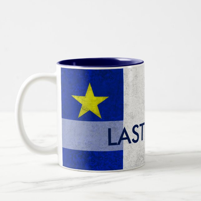 Acadian Flag Surname Distressed Grunge Personalise Two-Tone Coffee Mug (Left)