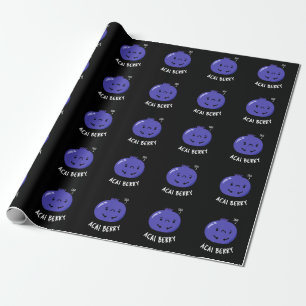Acai Berry Funny Fruit Pun Dark BG Wrapping Paper