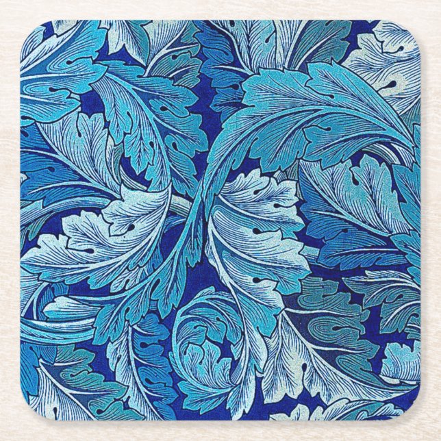 Acanthus Blue Square Paper Coaster (Front)