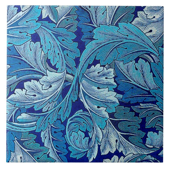 Acanthus Blue, William Morris Ceramic Tile (Front)