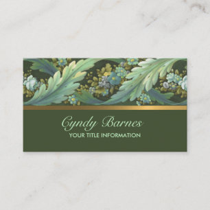 Acanthus Floral Border Business Card Green