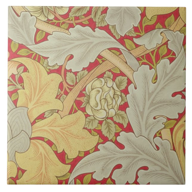 Acanthus leaves and wild rose on a crimson backgro tile (Front)