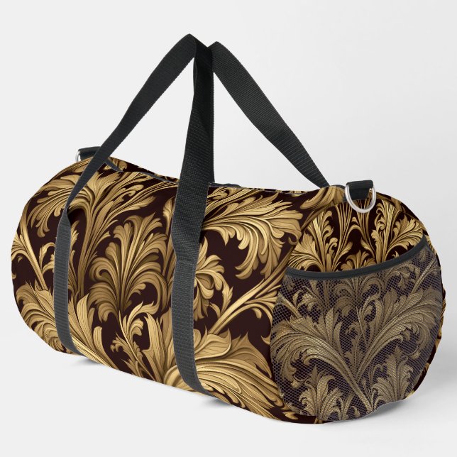 Acanthus Leaves (Old Gold Tone) Large Duffle Bag (Right Corner)