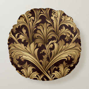 Acanthus Leaves (Old Gold Tone) Round Cushion