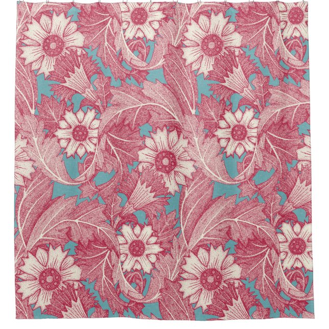 acanthus viva magenta turquoise shower curtain (Front)