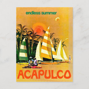 Acapulco,endless summer sailing boats on the coast postcard