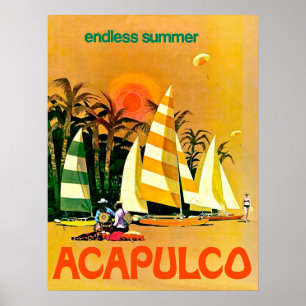 Acapulco,endless summer sailing boats on the coast poster