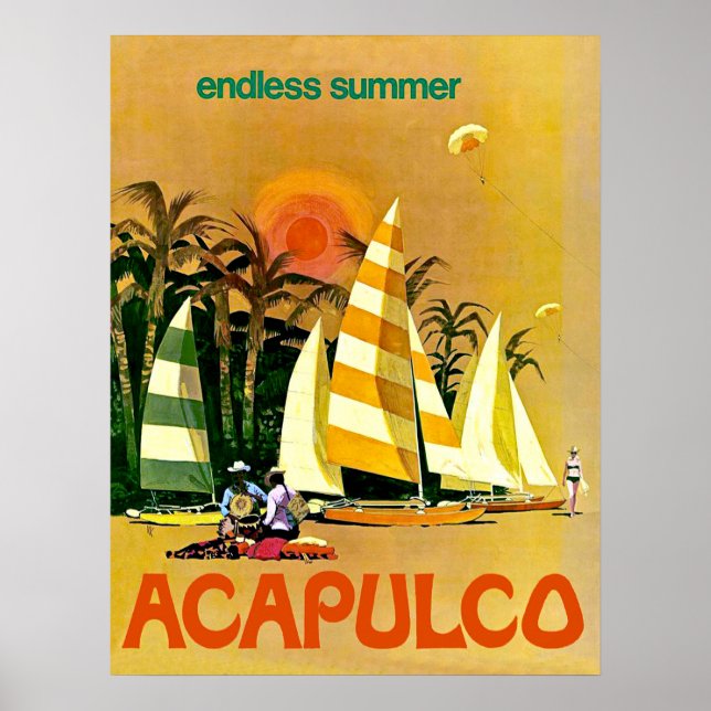 Acapulco,endless summer sailing boats on the coast poster (Front)