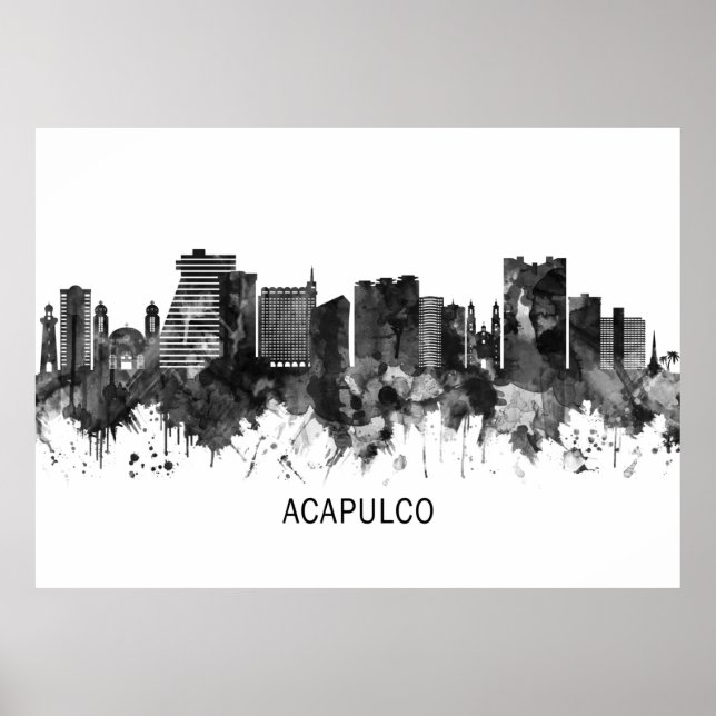 Acapulco Mexico Skyline BW Poster (Front)