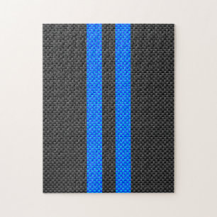 Accent Blue Carbon Fibre Style Racing Stripes Jigsaw Puzzle