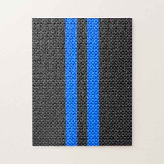 Accent Blue Carbon Fibre Style Racing Stripes Jigsaw Puzzle (Vertical)