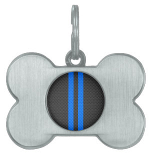 Accent Blue Carbon Fibre Style Racing Stripes Pet ID Tag