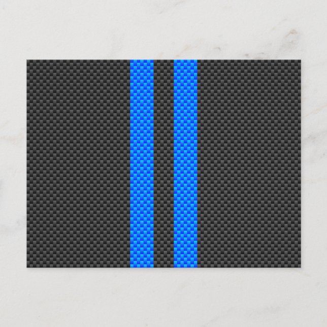 Accent Blue Carbon Fibre Style Racing Stripes Postcard (Front)