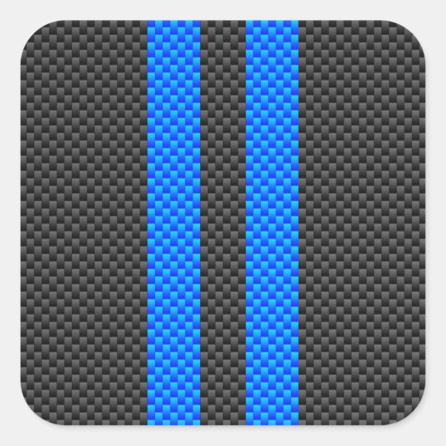 Accent Blue Carbon Fibre Style Racing Stripes Square Sticker (Front)