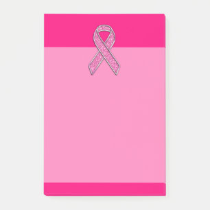 Accent Chrome Glitter Style Pink Ribbon Awareness Post-it Notes