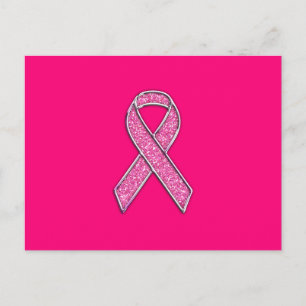 Accent Chrome Glitter Style Pink Ribbon Awareness Postcard