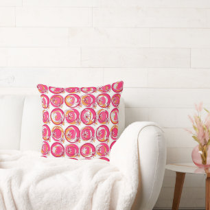 Accent Circle Background Flower Pink Orange White  Cushion