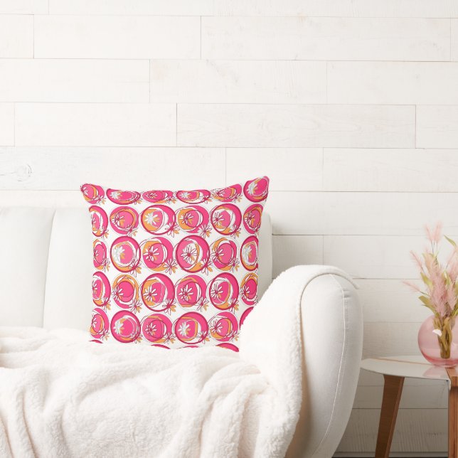 Accent Circle Background Flower Pink Orange White  Cushion (Couch)