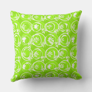 Accent Circles Background Flowers Lime Green Cushion
