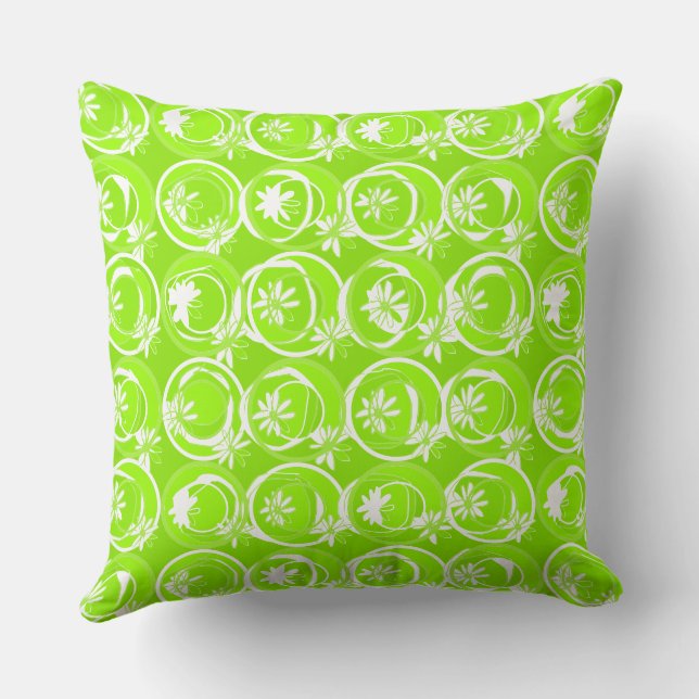Accent Circles Background Flowers Lime Green Cushion (Back)