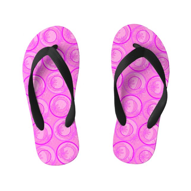 Accent Circles Background Flowers Pink Kid's Thongs (Footbed)