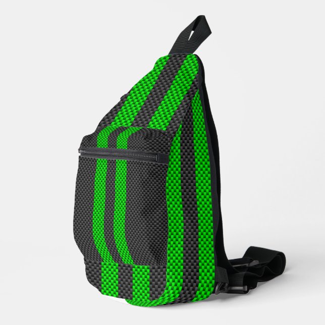 Accent Green Carbon Fiber Style Racing Stripes Sling Bag (Right Corner)