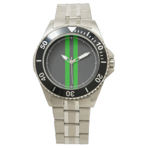 Accent Green Carbon Fibre Style Racing Stripes Watch