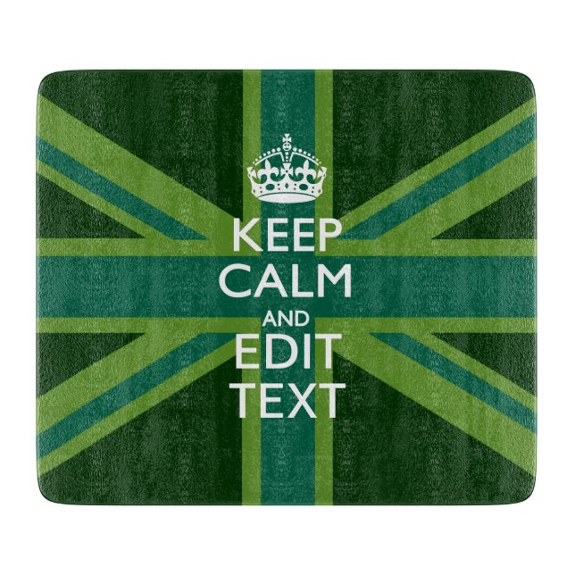 Accent Green Keep Calm And Your Text Union Jack Cutting Board (Front)
