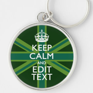 Accent Green Keep Calm And Your Text Union Jack Key Ring