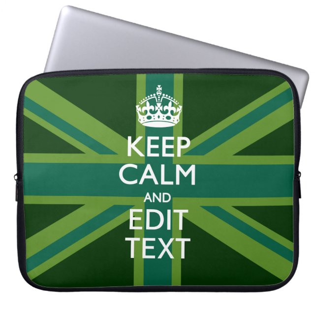 Accent Green Keep Calm And Your Text Union Jack Laptop Sleeve (Front)