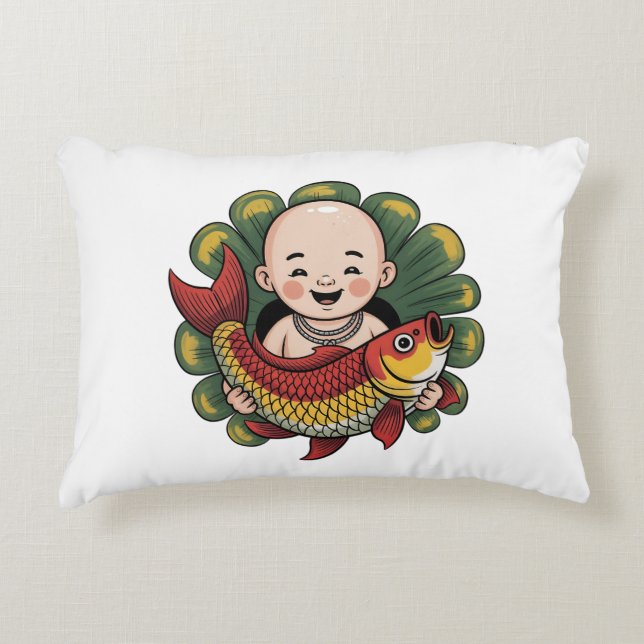 Accent Pillow |  Cute Boy with Lucky Koi (Front)