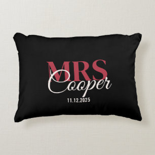 Accent Pillow Elegant Stylish Bride Name Red Ivory