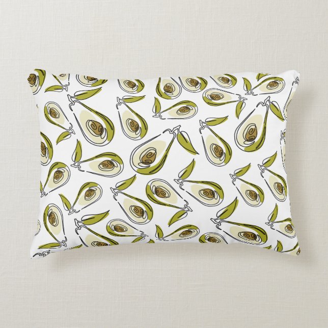 Accent Pillow features a cute Avocado. (Front)
