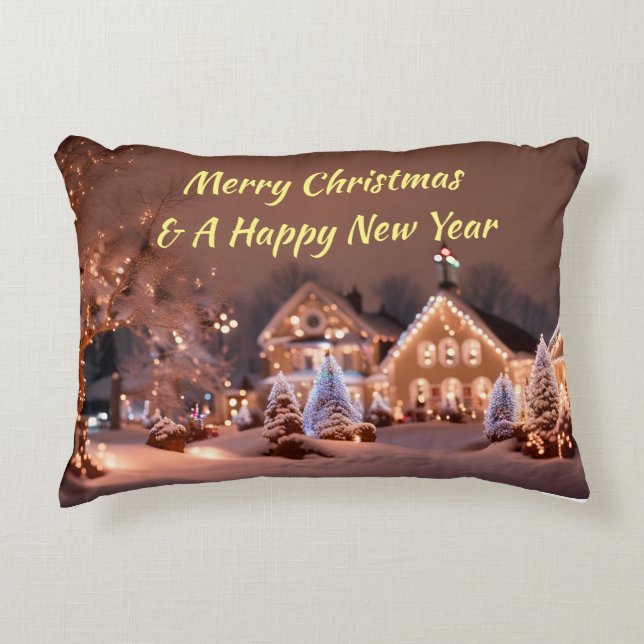 Accent Pillow Featuring An Outdoor Christmas Scene (Front)