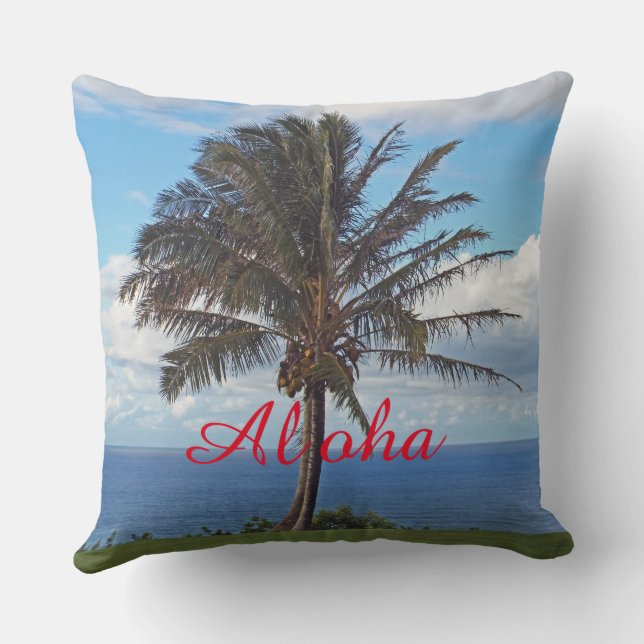 ACCENT PILLOW /PALM TREE, OCEAN, ALOHA (Back)
