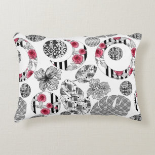 Accent Pillow,Red and Black, Quilting ,Patchwork Decorative Cushion