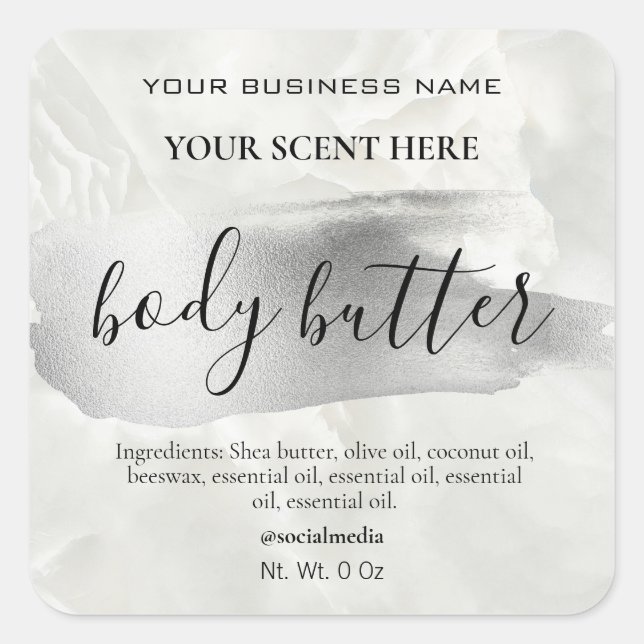 Accent Silver And Marble Body Butter Labels (Front)